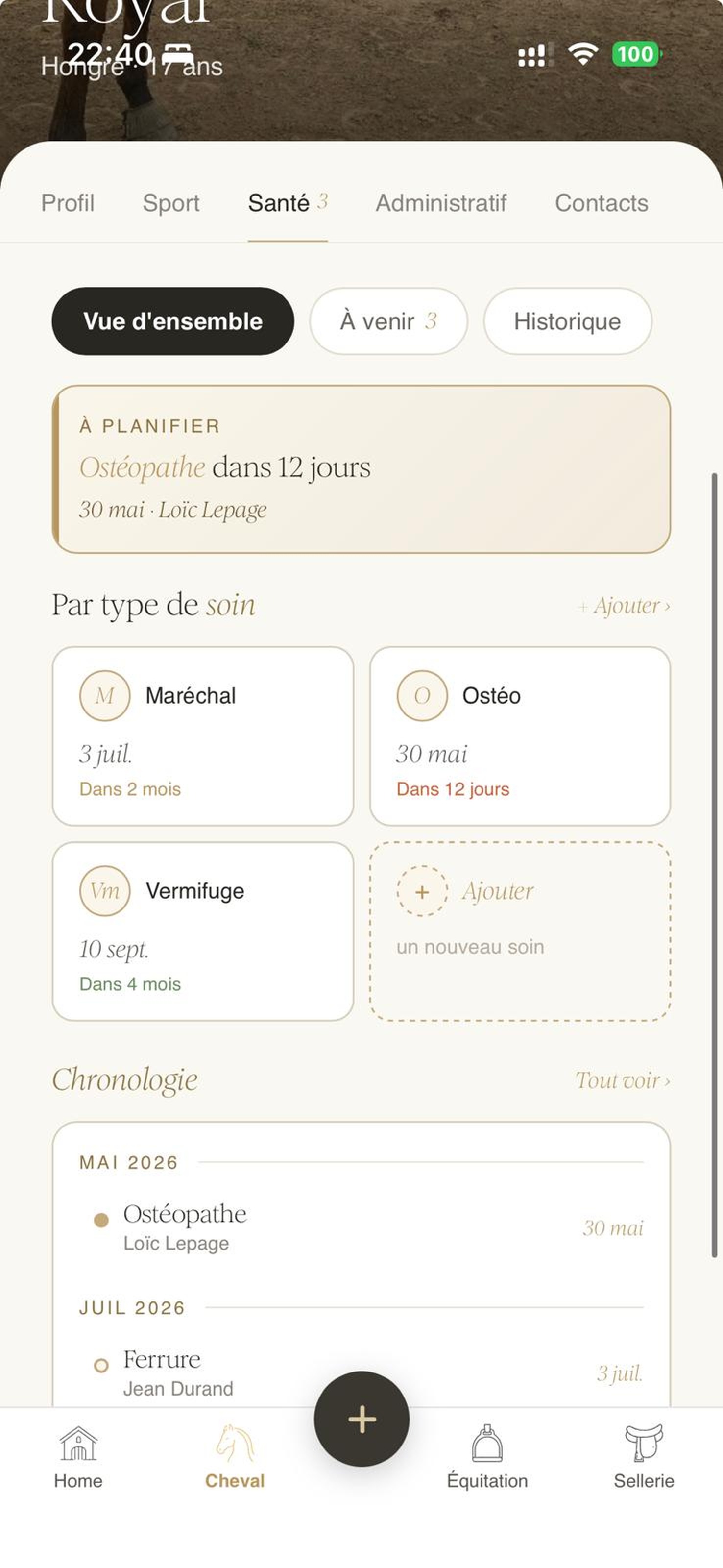 Suivi médical du cheval